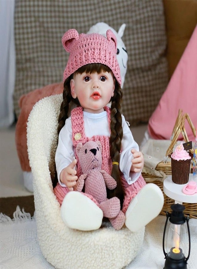 OOTLO Reborn Baby Dolls Girl, 22" Beautiful Lifelike Doll Full Body Vinyl Silicone with Long Hair for Kids, Realistic Newborn Baby Doll with Feeding Toy for Birthday Christmas, Multicolor - Image 3